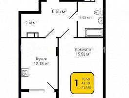 1-комнатная квартира, 42.66 м2