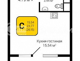 1-комнатная квартира, 26.15 м2