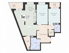 3-комнатная квартира, 92.01 м2