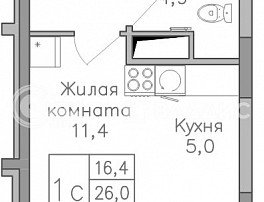 1-комнатная квартира, 28.9 м2