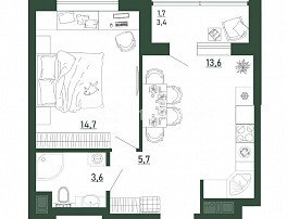 1-комнатная квартира, 39.3 м2