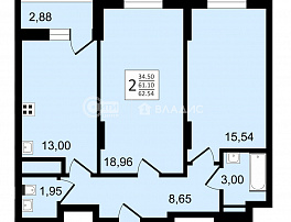 2-комнатная квартира, 62.54 м2