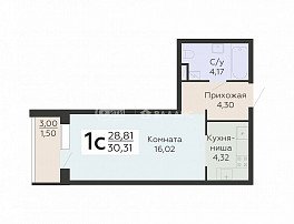 1-комнатная квартира, 30.31 м2