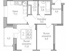 2-комнатная квартира, 50.4 м2