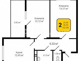 2-комнатная квартира, 52.28 м2