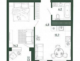 1-комнатная квартира, 40.7 м2