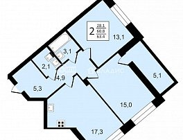 2-комнатная квартира, 63.4 м2