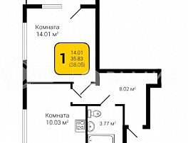 1-комнатная квартира, 38.05 м2