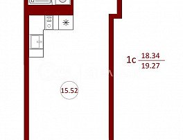 1-комнатная квартира, 19.27 м2