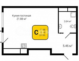 1-комнатная квартира, 31.18 м2