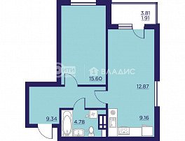 1-комнатная квартира, 53.66 м2