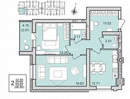 2-комнатная квартира, 66.96 м2