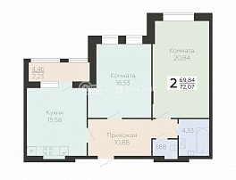 2-комнатная квартира, 70.07 м2