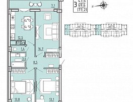 3-комнатная квартира, 73.2 м2
