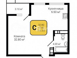 1-комнатная квартира, 45.2 м2