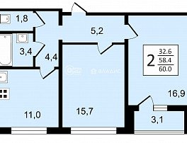 2-комнатная квартира, 60 м2