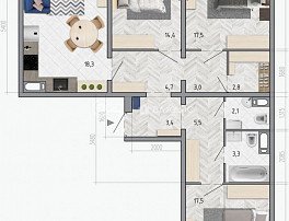 3-комнатная квартира, 94.7 м2