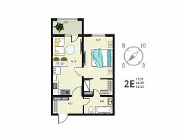 1-комнатная квартира, 42.45 м2