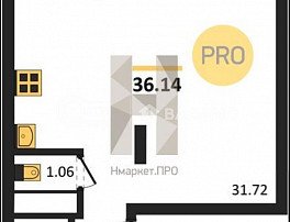 1-комнатная квартира, 36.14 м2