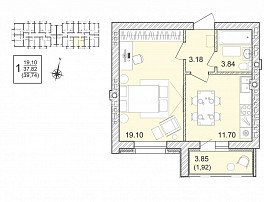 1-комнатная квартира, 39.74 м2