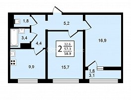 2-комнатная квартира, 58.9 м2