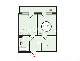 1-комнатная квартира, 41.97 м2