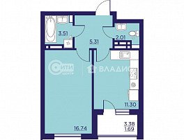 1-комнатная квартира, 40.56 м2