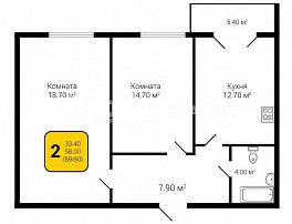 2-комнатная квартира, 59.47 м2
