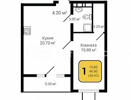 1-комнатная квартира, 49.4 м2