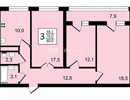 3-комнатная квартира, 80 м2