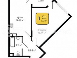 3-комнатная квартира, 76.91 м2