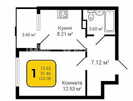 1-комнатная квартира, 33.19 м2