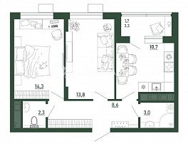2-комнатная квартира, 54.4 м2