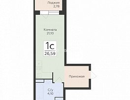 1-комнатная квартира, 26.59 м2