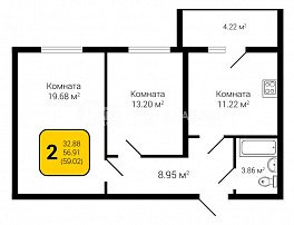 2-комнатная квартира, 59.02 м2