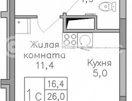 1-комнатная квартира, 28.8 м2