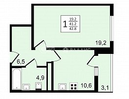1-комнатная квартира, 42.8 м2