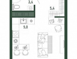 1-комнатная квартира, 28 м2
