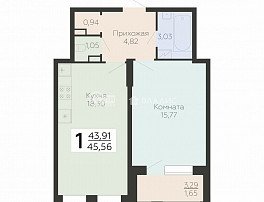 1-комнатная квартира, 45.44 м2