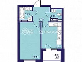 1-комнатная квартира, 40.7 м2