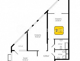 2-комнатная квартира, 74.63 м2