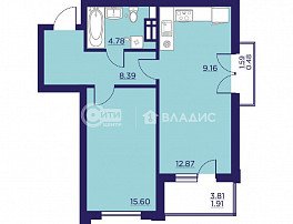 1-комнатная квартира, 53.19 м2