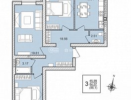 3-комнатная квартира, 88.1 м2