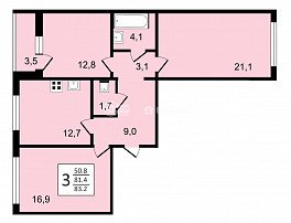 3-комнатная квартира, 83.2 м2