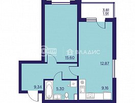 1-комнатная квартира, 54.18 м2