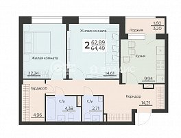 2-комнатная квартира, 64.49 м2