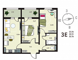 2-комнатная квартира, 53.76 м2