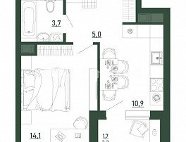 1-комнатная квартира, 35.4 м2