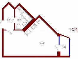 1-комнатная квартира, 29.69 м2