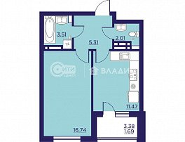 1-комнатная квартира, 40.73 м2